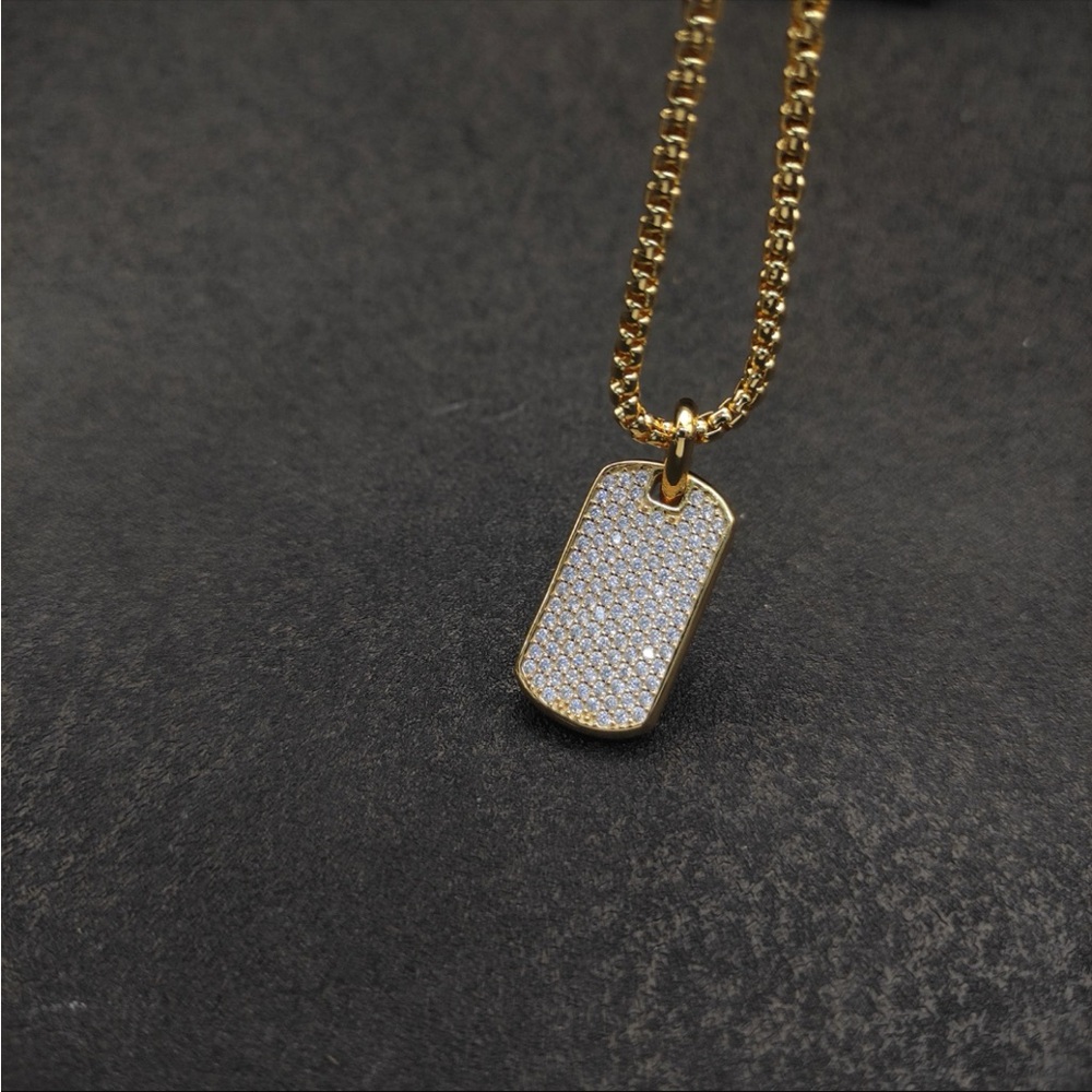 David Yurman Gold-Tone Pavé Dog Tag Necklace - Gold - Picture 7 of 7